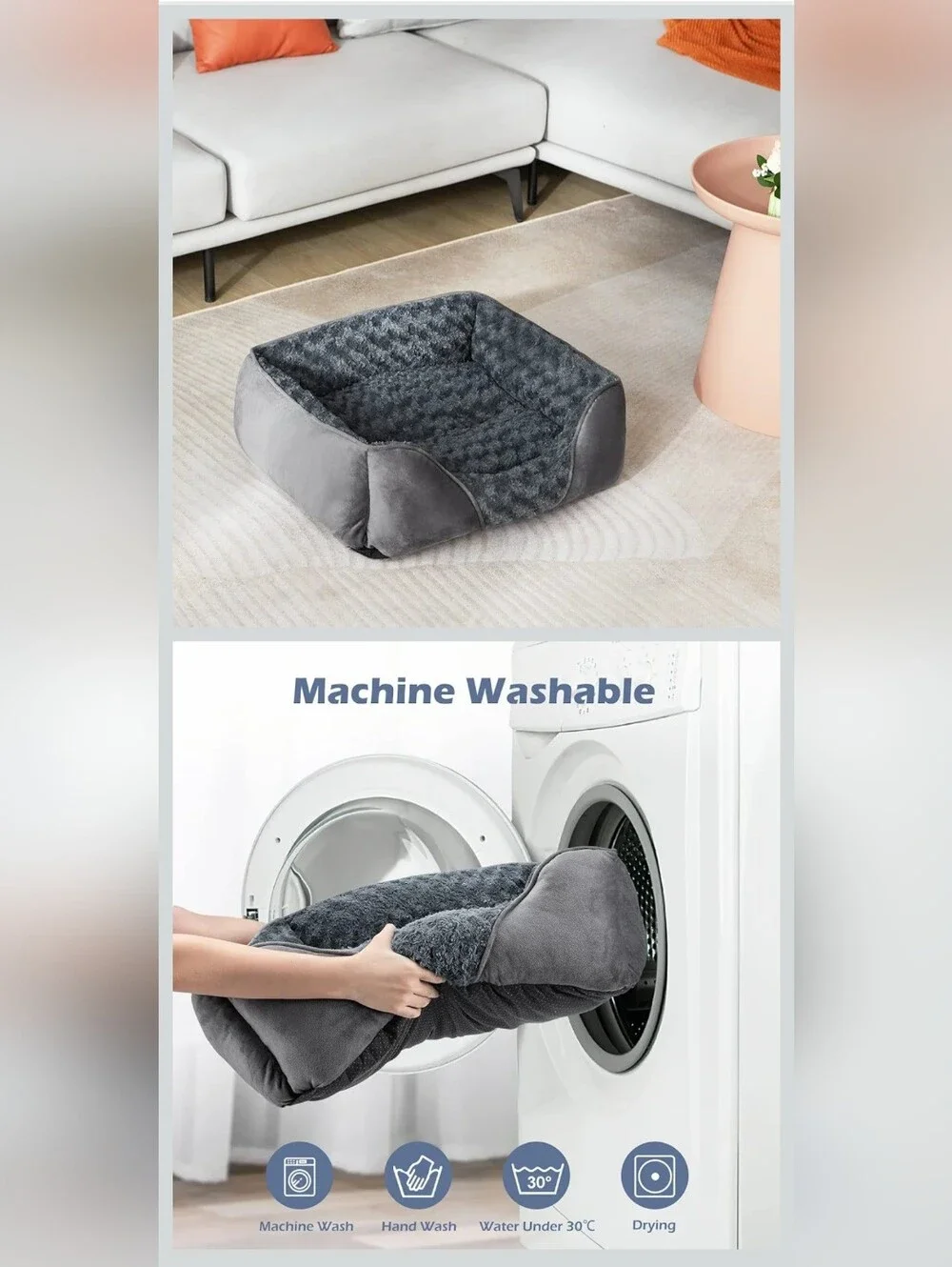NWT Orthopedic Plush Gray Cozy Dog Bed, Washale with Anti-Slip Bottom 30